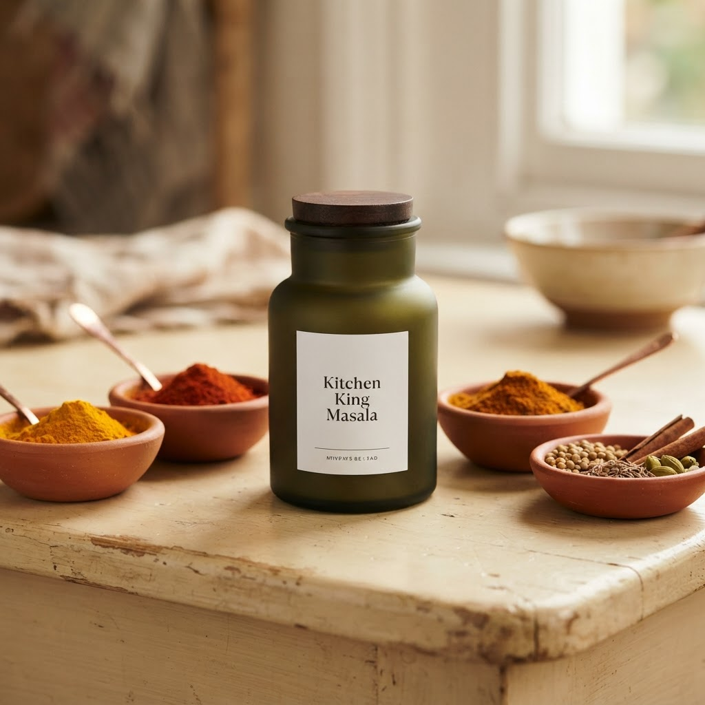Sainik Masale Kitchen King Masala product jar with spice powders